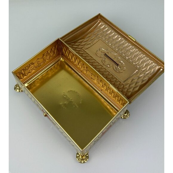 Fricke & Nacke Metal Tin Coin Trinket Box Western Germany Red Gold Tone Vintage - Picture 11 of 15